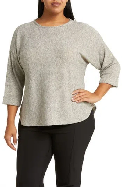 Max Studio Three-quarter Sleeve Rib Top In Oatmeal/black