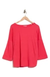 Max Studio Three-quarter Sleeve Rib Top In Pink