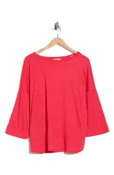 Max Studio Three-quarter Sleeve Rib Top In Pink