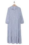 Max Studio Three-quarter Sleeve Tiered Shirtdress In Denim Stripe