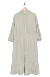 Max Studio Three-quarter Sleeve Tiered Shirtdress In Olive Grand Stripe