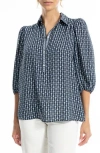 Max Studio Three Quarter Sleeve Top In Blue