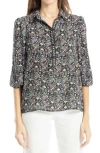Max Studio Three Quarter Sleeve Top In Black/sage Flower