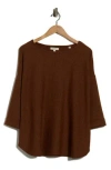 Max Studio Three-quarter Sleeve Rib Top In Saddle