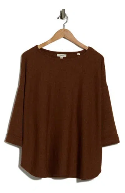Max Studio Three-quarter Sleeve Rib Top In Saddle