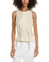 Max Studio Tie Back Halter Linen-blend Top In Neutral
