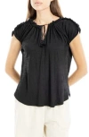 Max Studio Tie Keyhole Cap Sleeve Top In Black