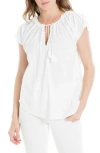 Max Studio Tie Keyhole Cap Sleeve Top In White