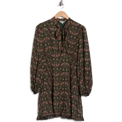 Max Studio Tie Neck Long Sleeve Dress In Green
