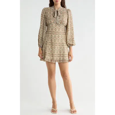 Max Studio Tie Neck Long Sleeve Dress In Brown