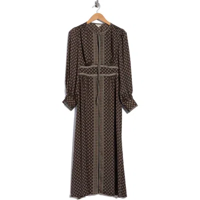 Max Studio Tie Neck Long Sleeve Maxi Dress In Brown