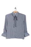 Max Studio Tie Neck Satin Button-up Shirt In Blue