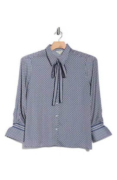 Max Studio Tie Neck Satin Button-up Shirt