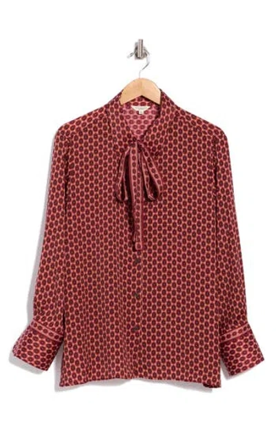 Max Studio Tie Neck Satin Button-up Shirt In Red