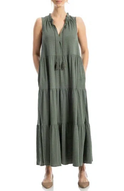 Max Studio Tie Neck Tiered Jersey Maxi Dress In Gray