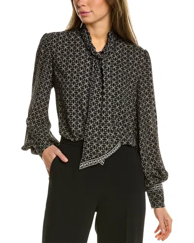 Max Studio Tie Neck Top In Black