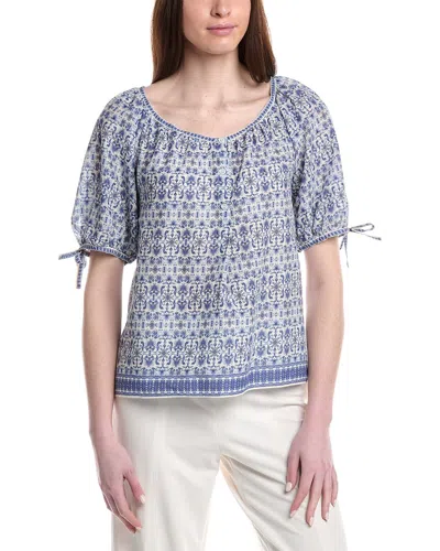 Max Studio Tie Puff Sleeve Blouse In Blue
