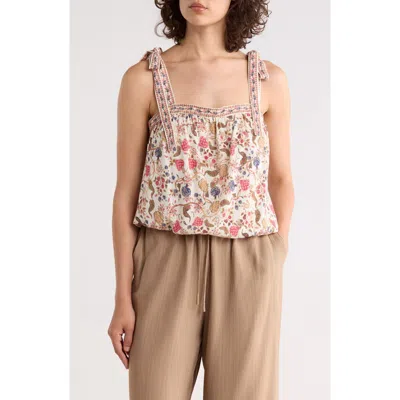 Max Studio Tie Shoulder Bubble Hem Top In Multi
