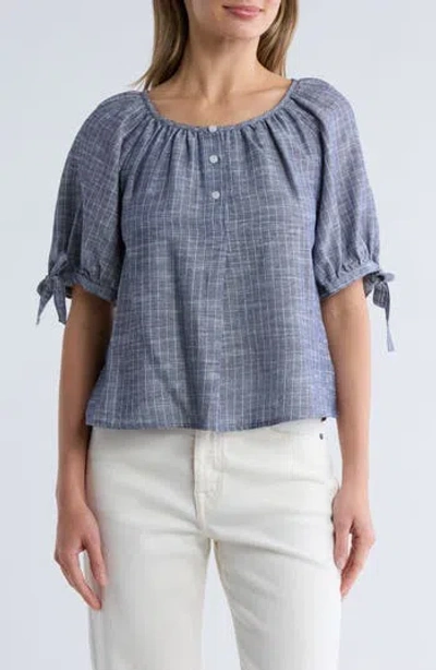 Max Studio Tie Sleeve Top In Blue