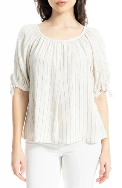 Max Studio Tie Sleeve Top In Natural/black Pinstripe