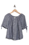 Max Studio Tie Sleeve Top In Navy/white Pin Stripe