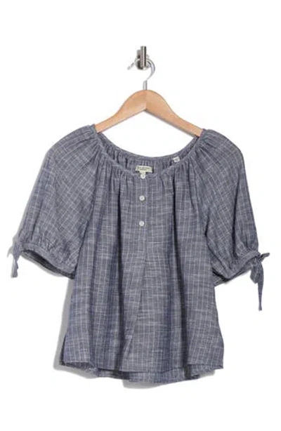 Max Studio Tie Sleeve Top In Navy/white Pin Stripe