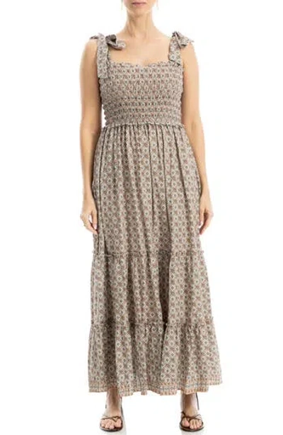 Max Studio Tie Strap Smocked Tiered Sundress In Gray