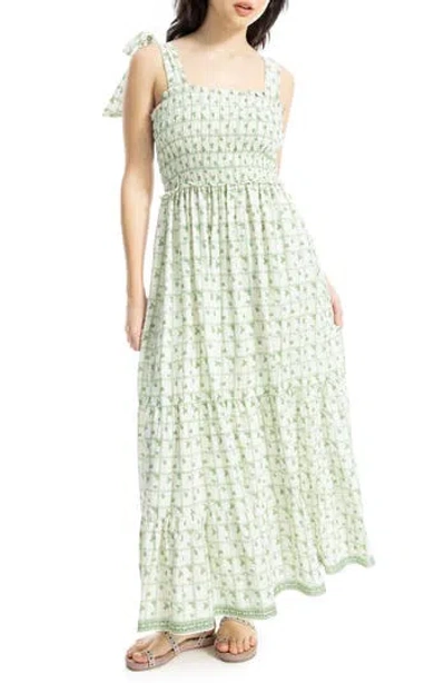Max Studio Tie Strap Smocked Tiered Sundress In Green