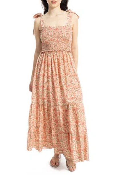 Max Studio Tie Strap Smocked Tiered Sundress In Pink