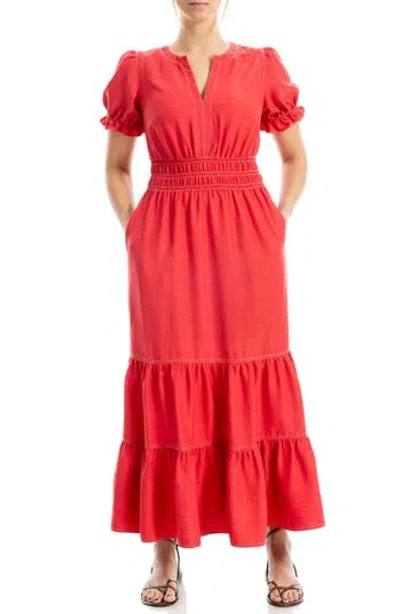 Max Studio Tiered Crepe Maxi Dress In Red