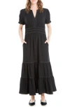 Max Studio Tiered Crepe Maxi Dress In Black-black