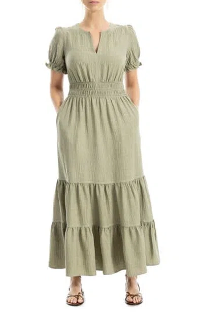 Max Studio Tiered Crepe Maxi Dress In Grey/sage