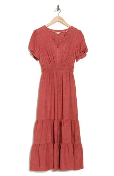 Max Studio Tiered Crepe Maxi Dress In H. Washed Red