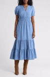 Max Studio Tiered Crepe Maxi Dress In H.chambray