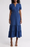 Max Studio Tiered Crepe Maxi Dress In Heather Cobalt