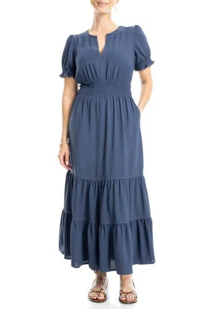 Max Studio Tiered Crepe Maxi Dress In Heather Indigo