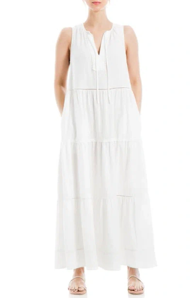 Max Studio Tiered Linen Blend Maxi Dress In White