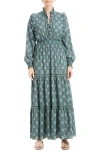 Max Studio Tiered Long Sleeve Maxi Dress In Dark Green
