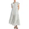 Max Studio Stripe Tiered Maxi Shirtdress In Gray