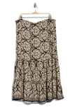 Max Studio Tiered Maxi Skirt In Black/sesame Damsk Shell