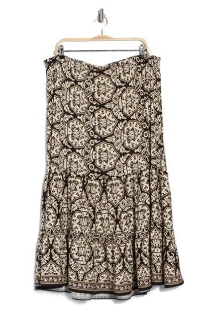 Max Studio Tiered Maxi Skirt In Black/sesame Damsk Shell