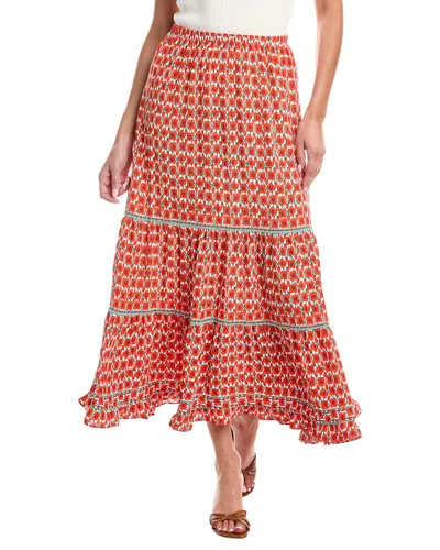 Max Studio Tiered Midi Skirt In Red
