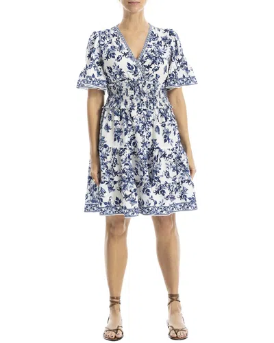 Max Studio Short Sleeve Tiered Crepe Dress In Blue