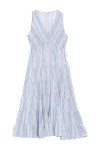 Max Studio Tiered Sleeveless Midi Dress In Cream/ Blue