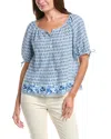 Max Studio Tie-sleeve Blouse In Blue