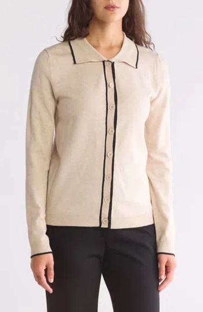 Max Studio Tipped Button Front Cardigan In Heather Bone/black