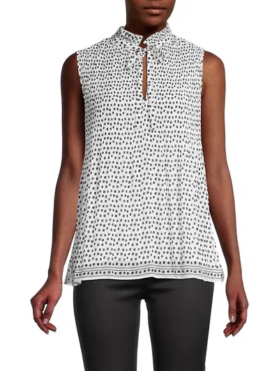 Max Studio Top Womens Ivory Black Polka Dot Ruffle Neck Sleeveless Jdm1204 In White