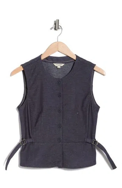 Max Studio Topstitched Button Front Sleeveless Top In Purple