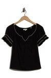 Max Studio Topstitched Puff Sleeve Crepe Top In Black