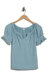 Max Studio Topstitched Puff Sleeve Crepe Top In Blue